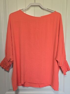 Impressions Coral Smocked Cuff Boatneck Blouse